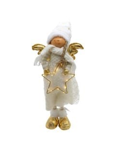 Festive character with lighting, Angel, white color, warm lighting, 21x13xH70 cm