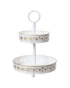 Platforme per servirjen e embelsirave, ngjyre e bardhe me motive Christmas, D27x H38 cm