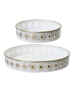 Tabaka per servirjen e embelsirave, ngjyre e bardhe me motive Christmas, D30xH5.5 cm