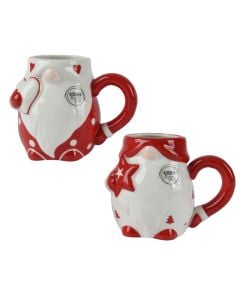 Teacup, Christmas motifs, red and white, L14.5-W10.3-H11.5cm