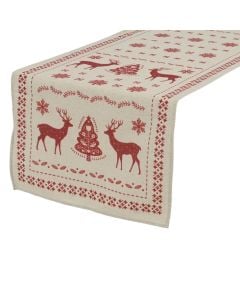 Decorative runner, Christmas motifs, beige with red, L150-W30-H0.1cm