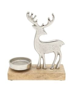 Candle holder, Christmas motifs, deer, metal, silver color, L16.5-W6.5-H19.5cm