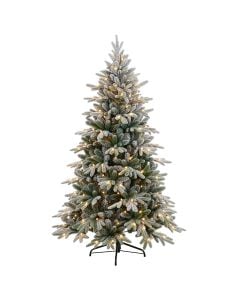 New Year Tree with LED lighting, Grandis fir, PE & PVC, green color with snow, 210 cm, 959 branches, 430 Bulbs LED