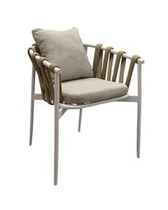 Karrige me krahe, Formosa, strukture krem, ulese ngjyre krem, tekstil bezhe, 61x59xH73 cm