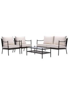 Davos set, 2 single armchairs + 1 double armchair + 1 table, steel, anthracite structure, cream-colored slats, armchair 63x75.5xH76 cm, double sofa 140x75.5xH76 cm, table 100x50xH40 cm