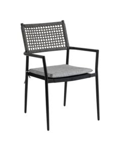 Outdoor armchair outdoor, metal, black, gray weave, gray slats, 55x58xH85 cm