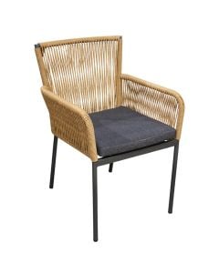 Outdoor chair, metal, anthracite structure, anthracite slats, natural weave, 58x62xH86 cm