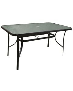 Tavoline per ambient te jashtem, metal+xham, ngjyre e zeze, 140x80xH70 cm