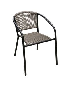 Karrige per ambient te jashtem, metal+textilen, ngjyre e zeze, thurrje gri, 54x63xH74 cm