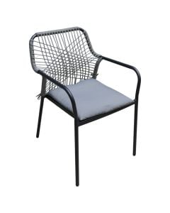 Karrige me krahe per ambient te jashtem, metalike, ngjyre e zeze, thurrje gri, shilte gri, 55x61xH84 cm