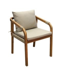 Outdoor armchair, tropical Acacia wood, grey slats, 57x61.5xH75 cm