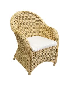 Karrige rattani per ambient te jashtem, ngjyre natyrale, shilte e bardhe, 64xD56xH88 cm