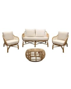 Set rattani per ambient te jashtem, 2 kolltuk tek + 1 sofa dopio + 1 tavoline, teku 70xD75xH80 cm, sofa 135xD75xH80 cm, tavolina D80xH40 cm