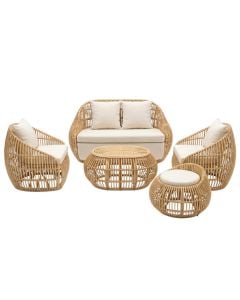 Set rattani per ambient te jashtem, 2 kolltuk tek + 1 sofa dopio + 1 tavoline + 1 puf, teku 100xD80xH90 cm, sofa 160xD80xH90 cm, tavolina D80xH40 cm, puf 80xH40 cm