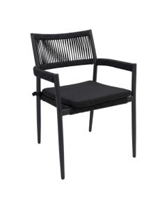 Outdoor armchair, Aluminum, black color, black wicker, 56.5x60.5xH78.5 cm