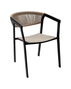 Outdoor chair, metal, PE weave, anthracite color, beige weave, 56x62xH77 cm