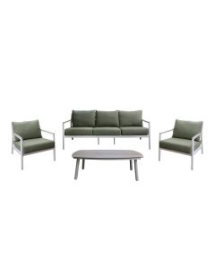 Aluminum outdoor set, cream color structure, dark gray slats, 2 single armchairs + 1 3-seater sofa + 1 table, single armchair 66x80xH73 cm, sofa 202x80xH73 cm, table 100x60xH34 cm