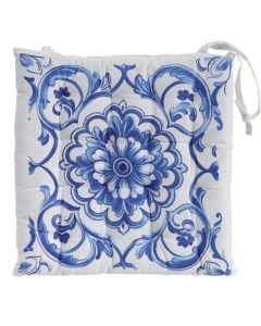 Shilte karrige me lidhëse, pambuk, motive gjeometrike blu me te bardhe, 40x40xH3 cm