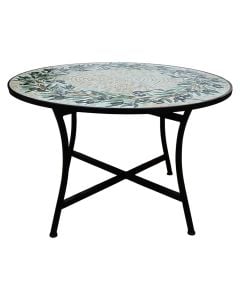 Tavoline Mosaic, metal/qeramike, strukture e zeze, suprine me motive ulliri, D120xH75 cm