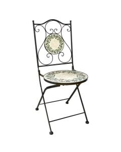 Mosaic folding chair, metal/ceramic, black structure, olive motif mosaic, 38x46xH90 cm