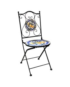 Mosaic folding chair, metal/ceramic, black structure, lemon motif mosaic, 38x46xH90 cm
