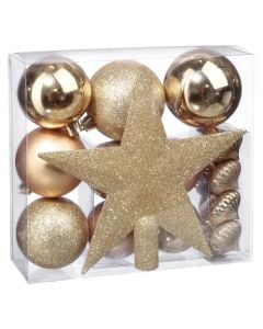 Sfera dekoruese (pk18), plastike, ngjyre gold, permasa te ndryshme