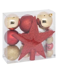 Decorative sphere (pk18), glass, red/gold color, various sizes