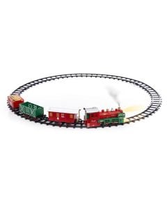Christmas decorative train, red color, with steam, L. 63 x P. 1 x H. 10 cm