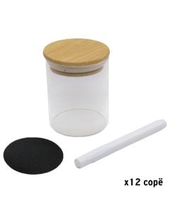 Set me kavanoz konservimi me kapak bambu (12 copë), qelq/bambu, transparente/natyrale, Dia. 6.5 x H 8 cm