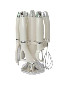 Set aksesor kuzhine dhe mbajtëse (6 copë), inoks/plastike, krem/ngjyrë argjendi, Dia. 16 x H 30 cm