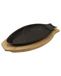 Serving dish, ceramic/wood, black/natural, 30x13 cm