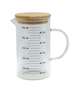 Gotë matëse me kapak, qelq/bambu, transparente/natyrale, 500 ml