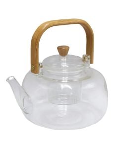 Teapot with filter, glass/bamboo, transparent/natural, 1.2 L / H 10 cm