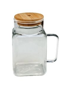 Gotë frape/lëngjesh me kapak, qelq/bambu, transparente/natyrale, Dia. 7 x H 13.5 cm