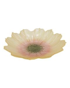 Pjatë në formë lule, qelq, e verdhë, Dia. 21 cm