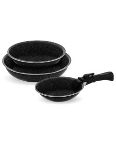 Set with induction frypan and ceramic non-stick coating with removable handle, aluminum, grey, 18/22/26 cm