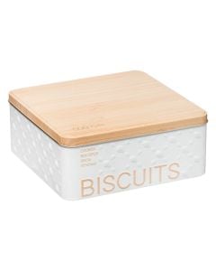 Kuti biskotash Scandi, çelik/bambu, e bardhë/natyrale, 20.2x20.2x24 cm