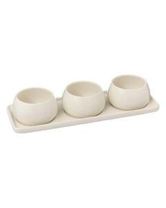 Nora set of antipasti bowls with trays, stoneware, white, Dia. 9.5 x H 5 cm