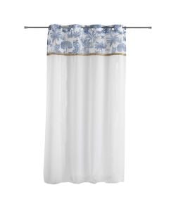 Amazonia net curtain with rings, polyester/jute, white/blue, 140x240 cm