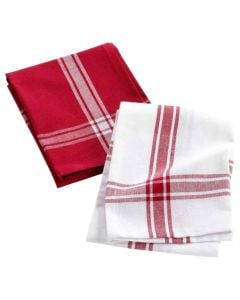 Peshqir kuzhine (PK2), pambuku, e bardhë/e kuqe, 50x70 cm