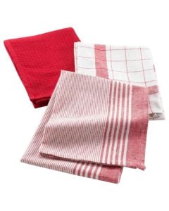 Kitchen towel (Pck 3), cotton, white/red, 50x70 cm
