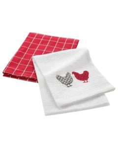 Kitchen towel (Pck 2), cotton, white/red, 50x70 cm