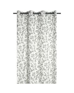 Clarine full curtain with rings, 55% cotton and 45% polyester, off-white with a floral design, 140x260 cm