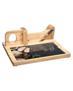 Sausage slicer with cutting board, wood, natural, 28.5x25.5x10 cm