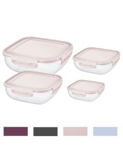 Storage container set Cook&Lock (4 pieces),  PP/Silicone, transparent/assorted colors, 350 / 650 / 1100 / 1800 ml / 19.5x19.5x7 cm