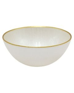 Tas, qelqi, i bardhë me konturnë floriri, Dia. 15 cm