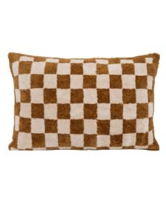 Checkerboard decorative cushion, polyester, brown/beige, 38x58 cm