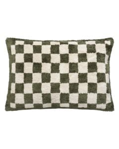 Checkerboard decorative cushion, polyester, green/beige, 38x58 cm