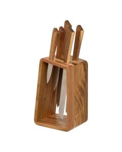 Set thikash (PK5) dhe mbajtëse, inoks/bambu, argjend/kafe, 5.2x11.3x36.3 cm