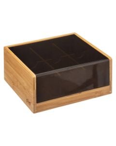 Kuti çaji me 6 ndarje, bambu/plastike, kafe/e zezë, 21.8x21x10 cm